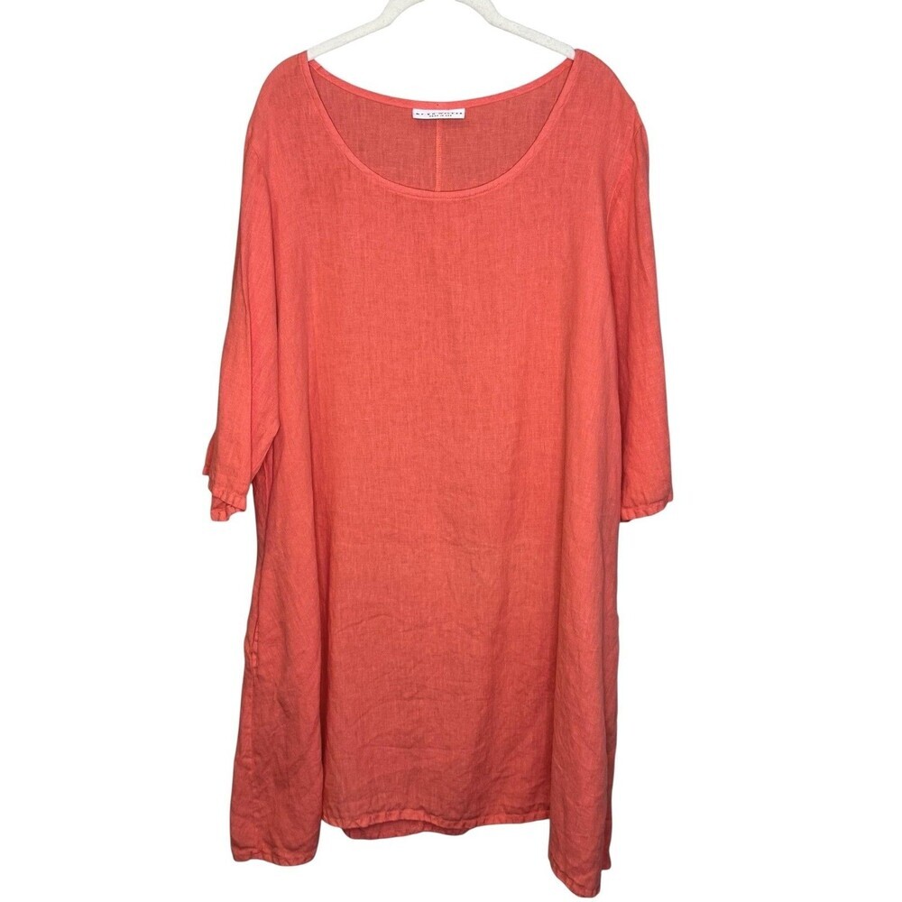 Bryn Walker Dress Womens Large Orange Linen Shift 3/4 Sleeve Pockets Casual